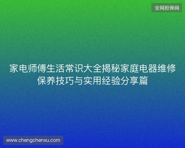 家电师傅生活常识大全揭秘家庭电器维修保养技巧与实用经验分享篇 家电师傅生活常识大全揭秘家庭电器维修保养技巧与实用经验分享篇